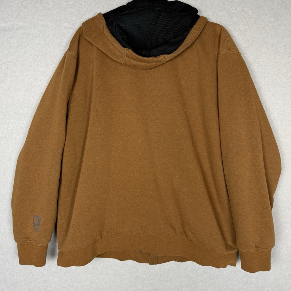 Carhartt Men's L Regular Rain Defender Hooded Zip Up Sweatshirt Tan Workwear - Picture 9 of 9
